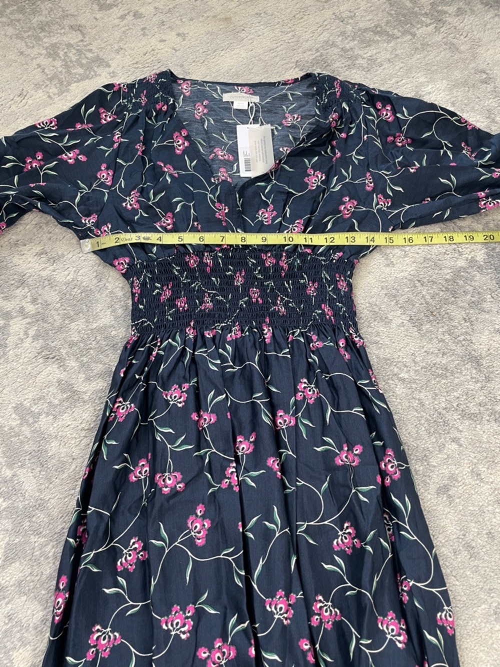 NWT Outerknown Sundance Oceana Midi Floral Long Sleeve Dress Navy Pink XS - Picture 11 of 15